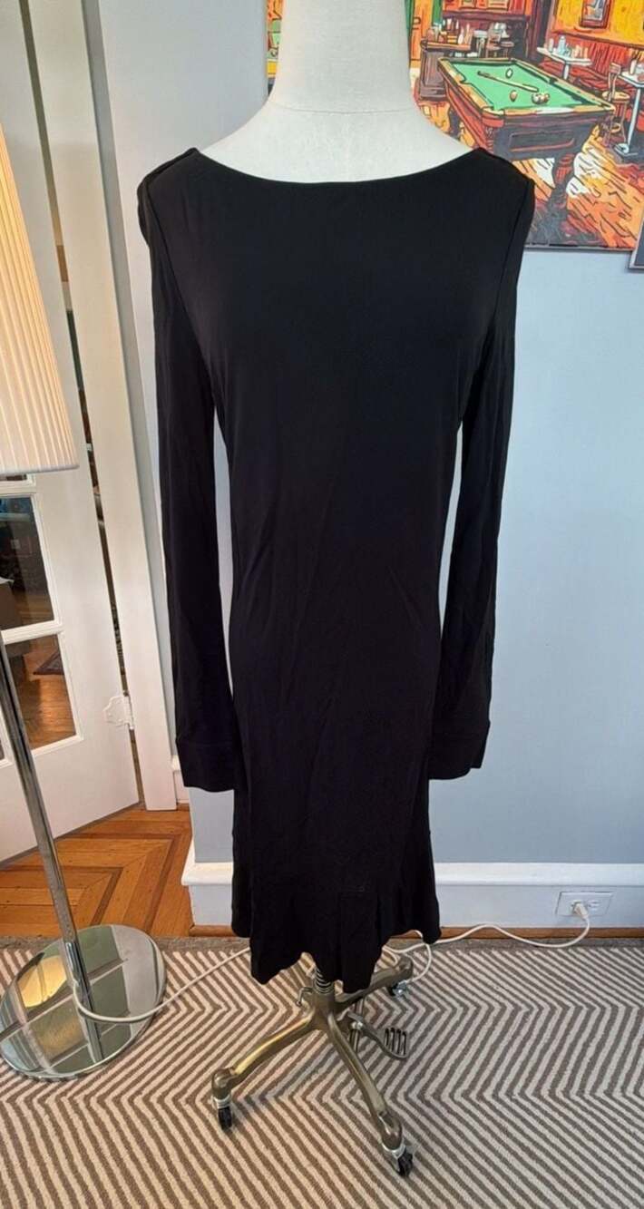 Tory Burch Black Long Sleeve Flounce Hem Dress Size M